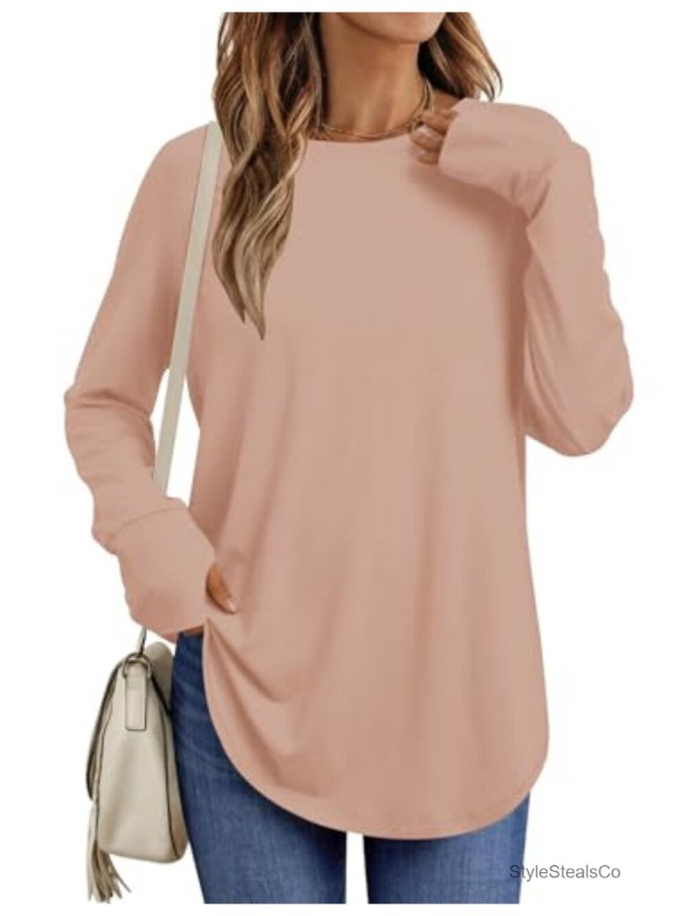 Womens Tunic Tops to Wear with Leggings Crew Neck Long Sleeve Fleece Thumb Hole